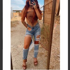 Fashion Nova Light Blue Distressed High-Rise Jeans